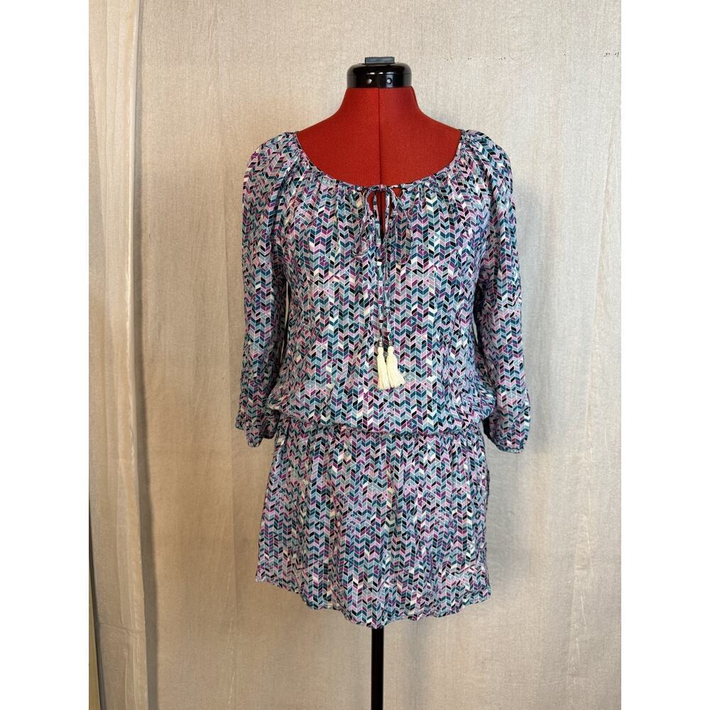 The Limited Top Shirt Size M Geometric Purple Turquoise Long Tunic D660